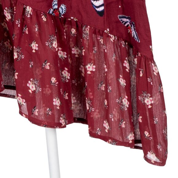 Art Class Ruffle Skirt XL 14 16 Girls New Maroon Floral Butterfly Asymmetrical - Picture 4 of 7